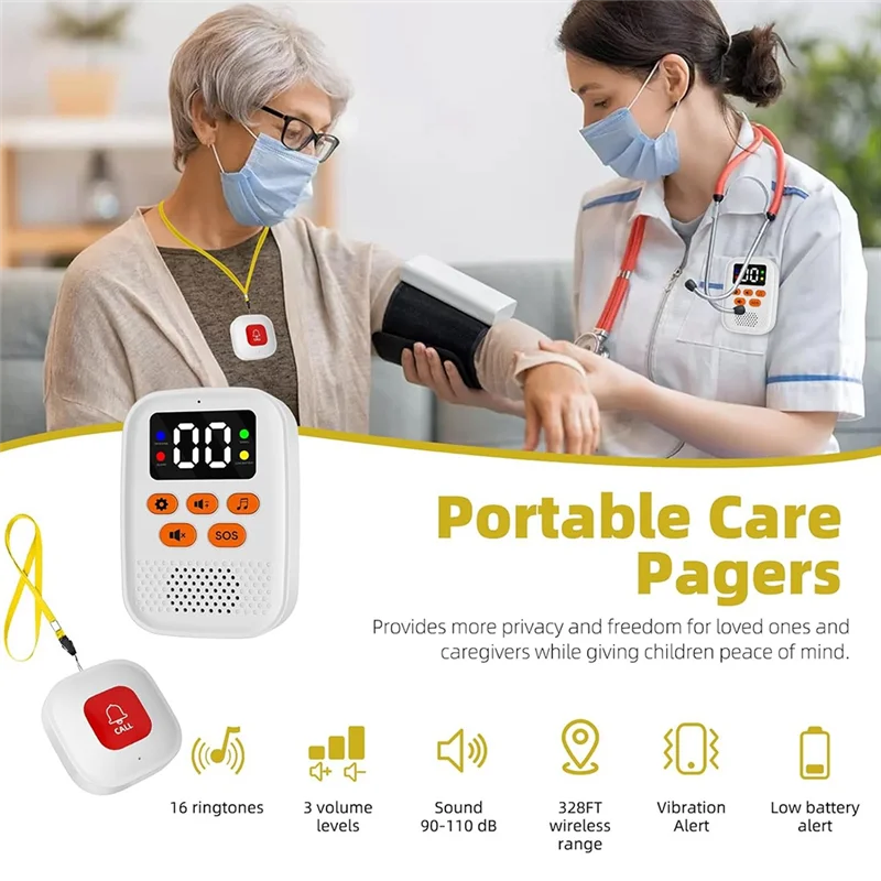 ZIZI Wireless Caregiver Call Button SOS Emergency Monitor With Vibration, Personal Caregiver Pager For Elderly Care