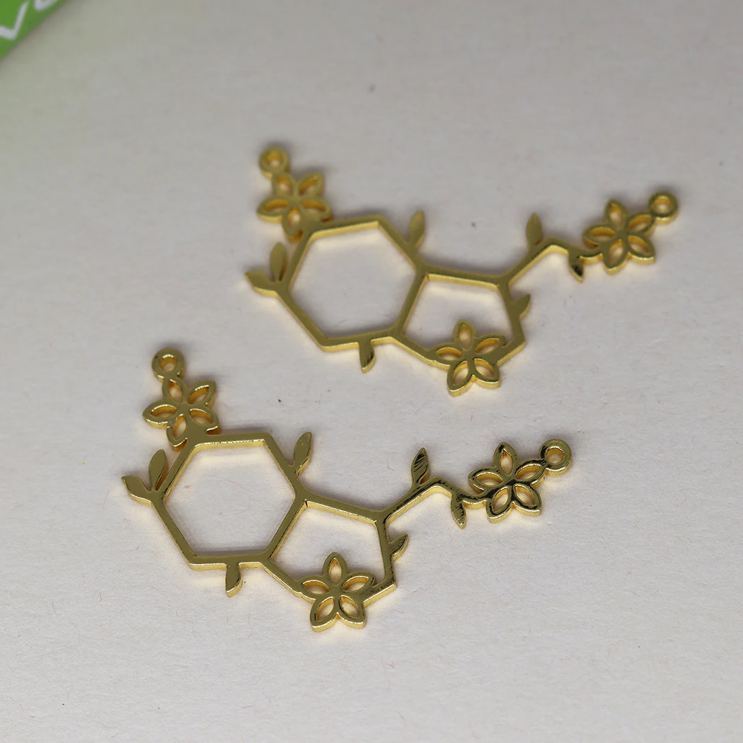 5 pçs/lote aço inoxidável serotonina molécula encantos para pulseira flor química ciência jóias geométrico encantos pingente