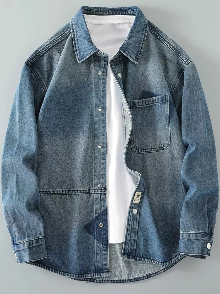 American Style Heavyweight Denim Jacket Men's Spring Autumn New Trendy Workwear Loose Large Size Spring Shirt