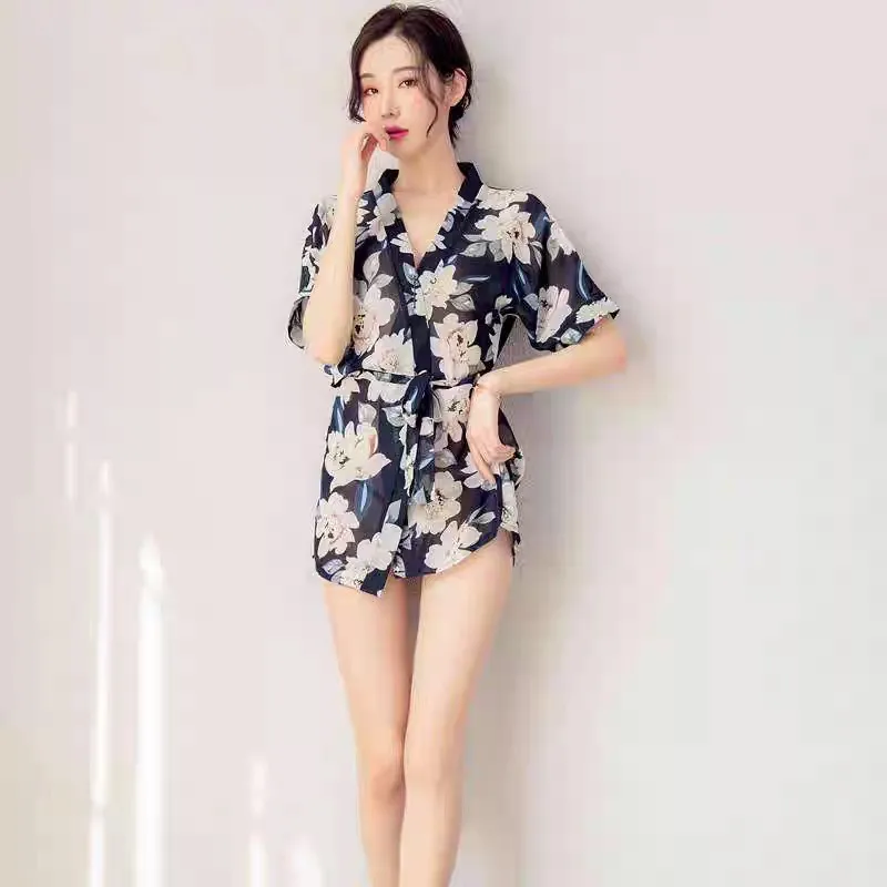 Women Summer Chiffon Cami Nightgown, Printed Lightweight Slip Dress, Elegant Intimate Loungewear for European American Cross-border