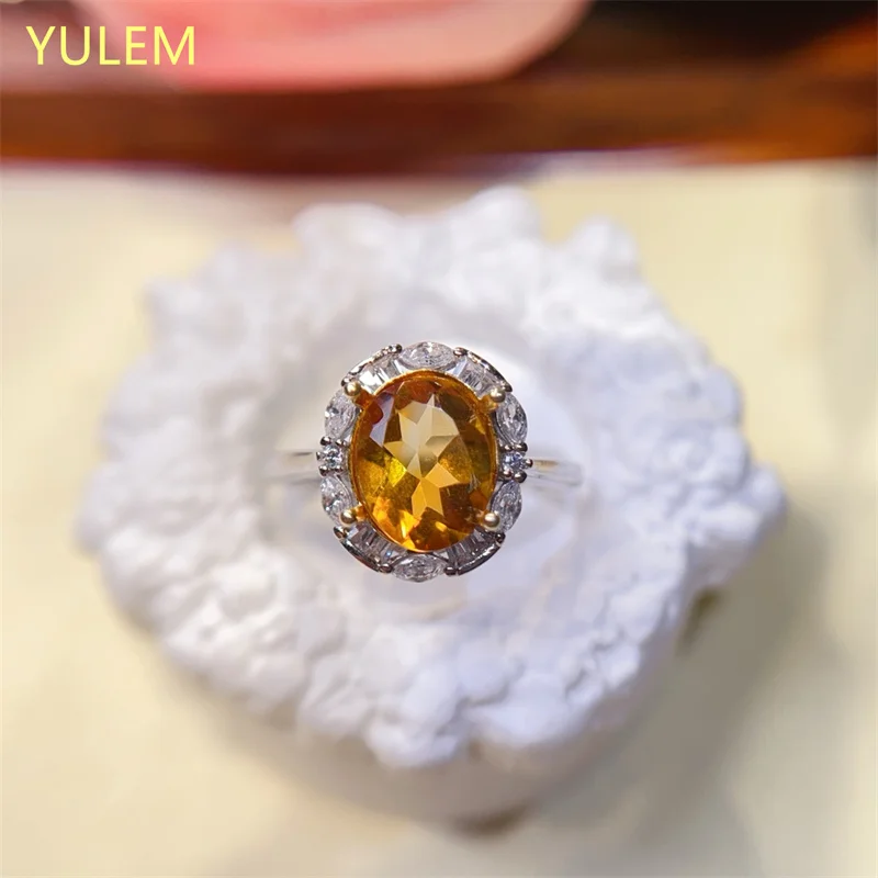 

Натуральный желтый цитрин кольцо ювелирные изделия для женщин леди мужчина красота подарок 7x9 мм серебряное регулируемое кольцо
