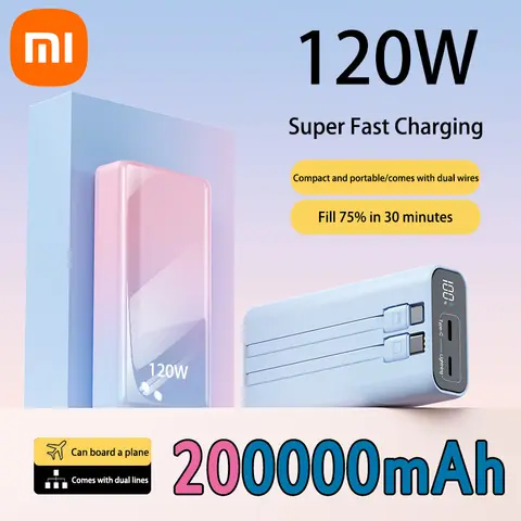 샤오미 120W 200000 mAh 보조베터리 고용량은 듀얼 라인 그라데이션 보조베터리 고속 충전 보조베터리 휴대용 배터리와 함께 제공됩니다. Best5 샤오미 120W 200000 mAh 보조베터리 고용량은 듀얼 라인 그라데이션 보조베터리 고속 충전 보조베터리 휴대용 배터리와 함께 제공됩니다. Best5