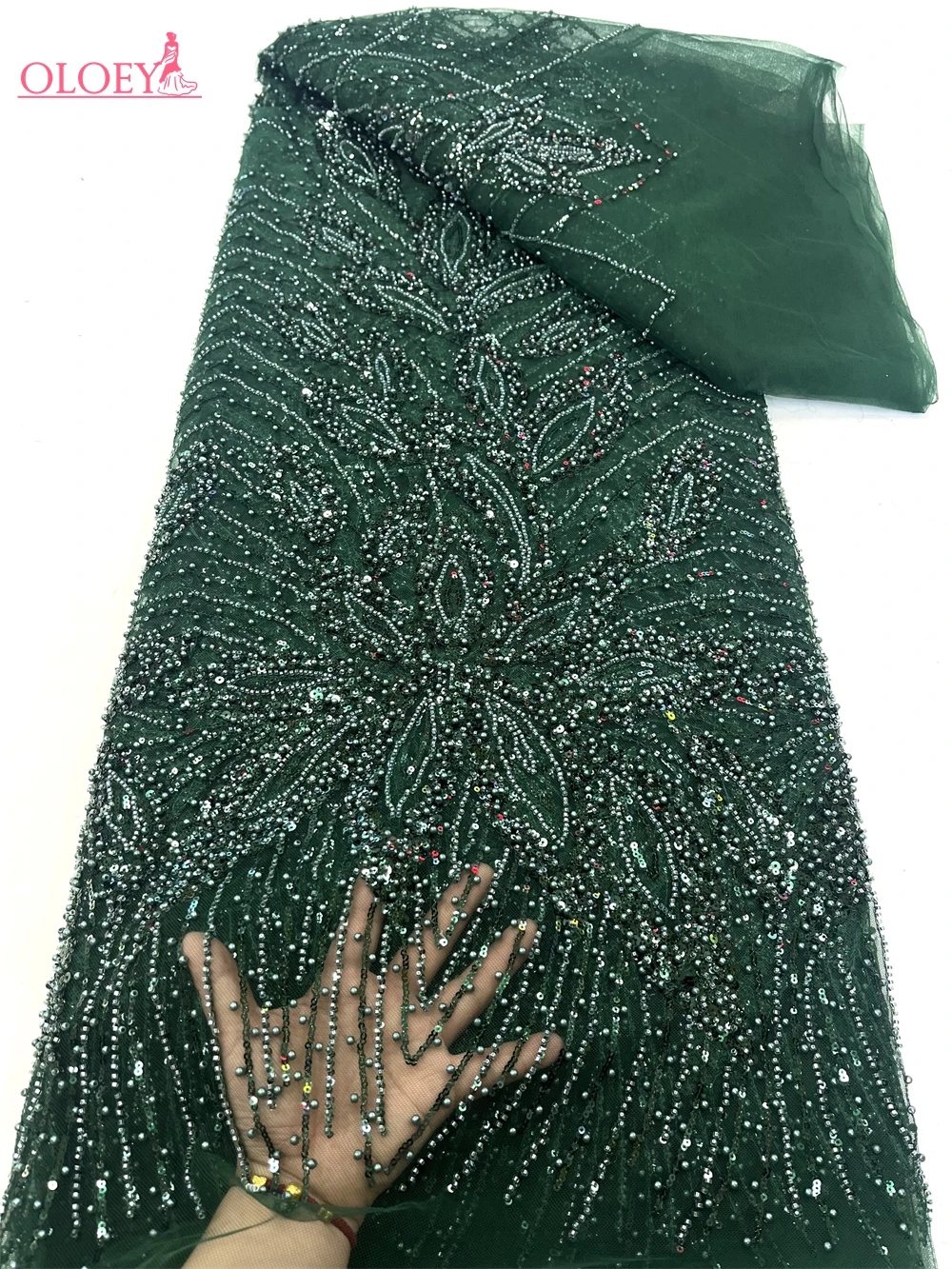 

Latest Hot Sale Fashion Africa Lace Fabric High Quality Handmade Embroidery Lace With Beads Sequins Party For Wedding Dress