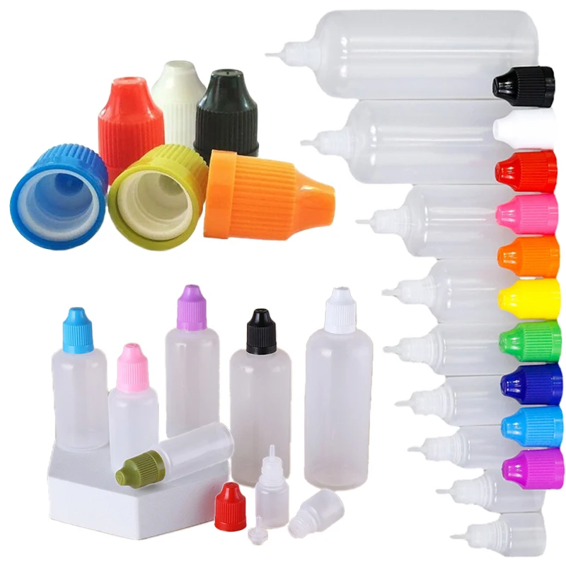 30Pcs 3ML-120ML Wholesale Colorful Lid Eye Medicine Water Separate Drop Bottle Small Plastic Smoke Oil Refillable Bottles