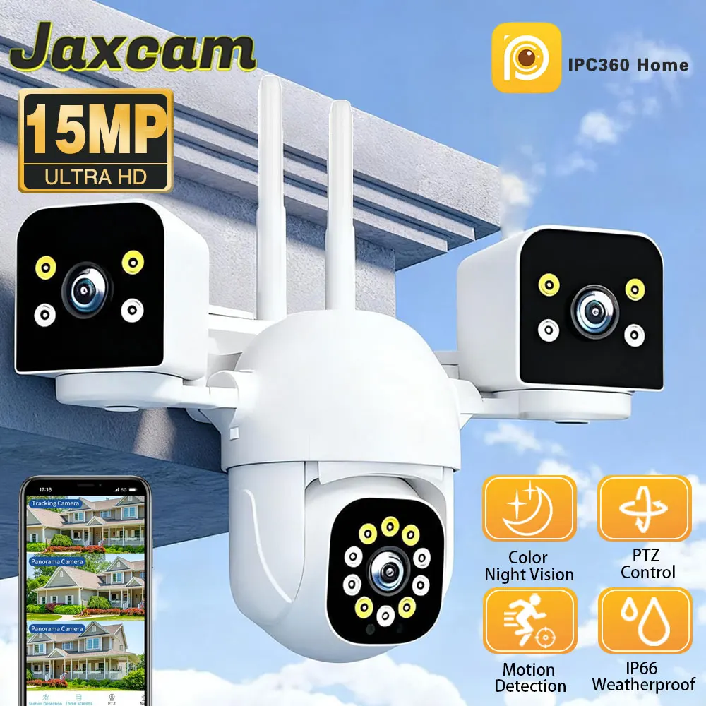 

﻿ Уличная Wi-Fi IP-камера 15 МП HD с тремя объективами и тремя экранами, видеонаблюдение, обнаружение человека с ИИ, камера видеонаблюдения IPC360 для дома