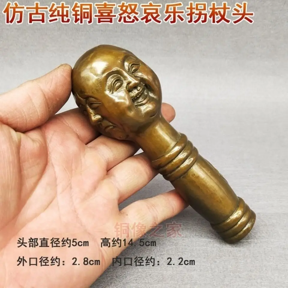 The four-faced buddha: embracing joy, anger, sorrow, and happiness Walking Stick Head handle Statue