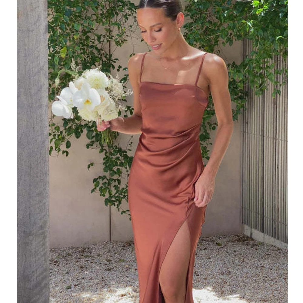 Camis Dress Women Summer Sleeveless Low Cut Fashion Pure Color Split Strap Dress Slim Fits Summer Sexy Bodycon Dress