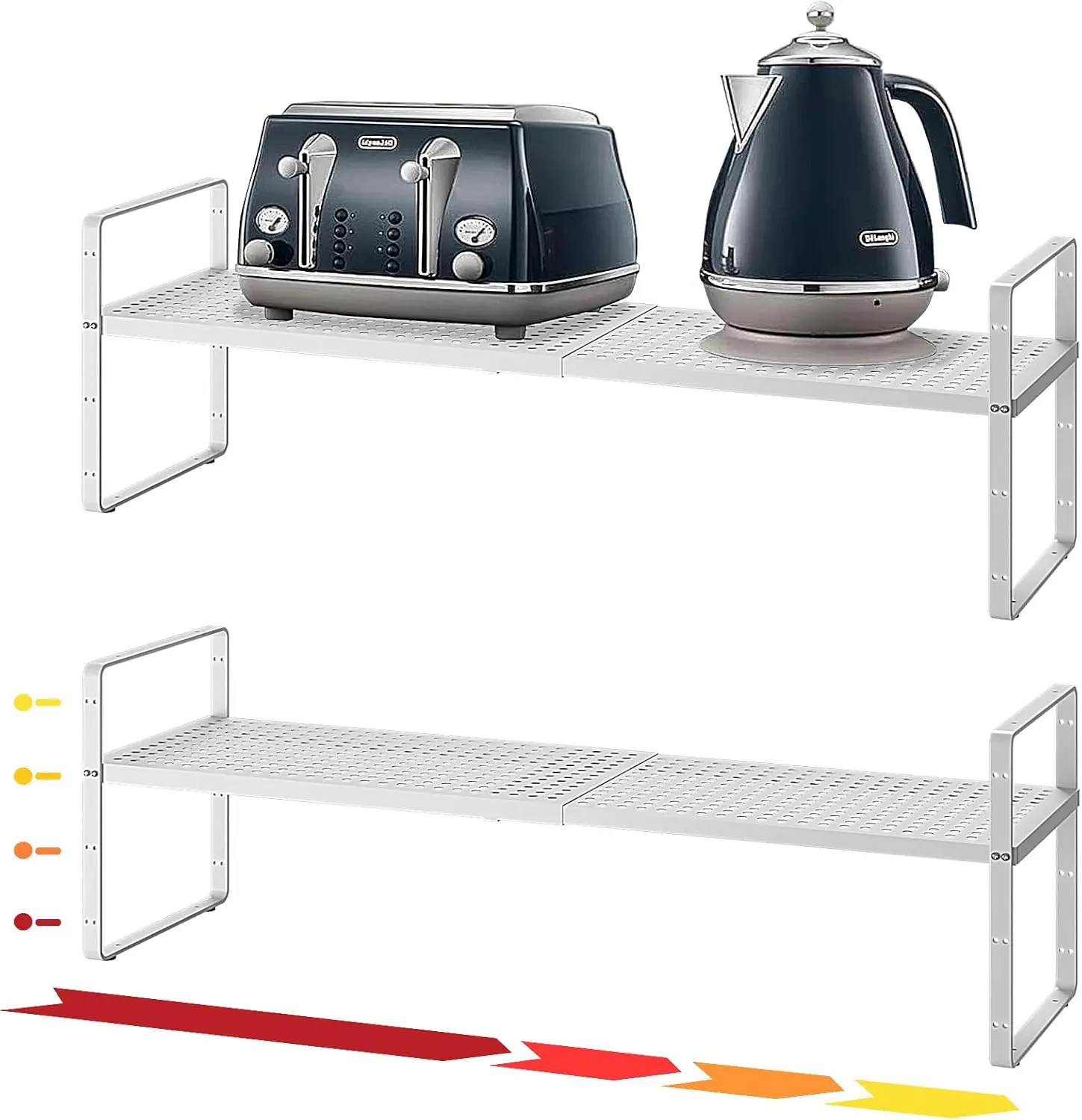 

Hole Pattern Expandable Shelf Organizer,2Pack 8.1" Wide Easy to Assemble Cabinet Organizer Shelf, 16.5~27.1" Adjustable