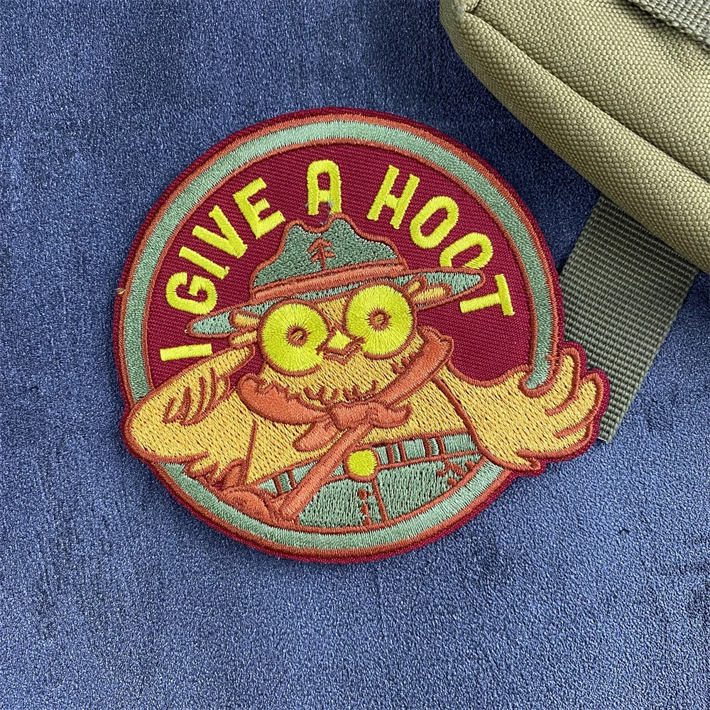 Owl Shooters Embroidered Hook and Loop Morale Badge Patches I GIVE A HOOT Chicken Tactical Hook&Loop Outdoor Backpack Stickers