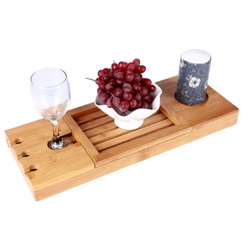 Bathroom Shelf Organizer Rack Bamboo Bathtub Tray Expandable Multifunctional Bathroom Rack Book And Wine Holder