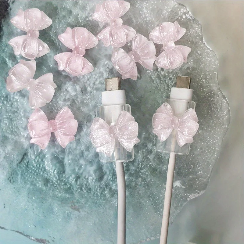 2Pcs Korean Bow INS Clear Cute Line Protectors Winder Charger Data Cable Protector Cover Charger Anti-break Cord Cover Wrap