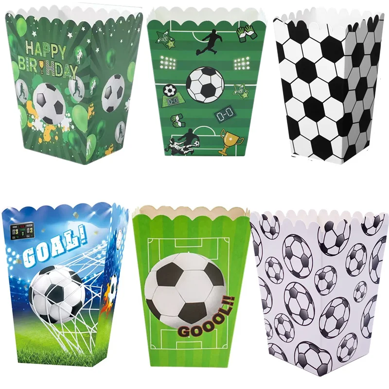 Cajas de palomitas de maíz de fútbol, decoración para fiesta temática de fútbol, recuerdo de fiesta de cumpleaños, cajas de palomitas de maíz, suministros para fiestas, 6/24 unidades
