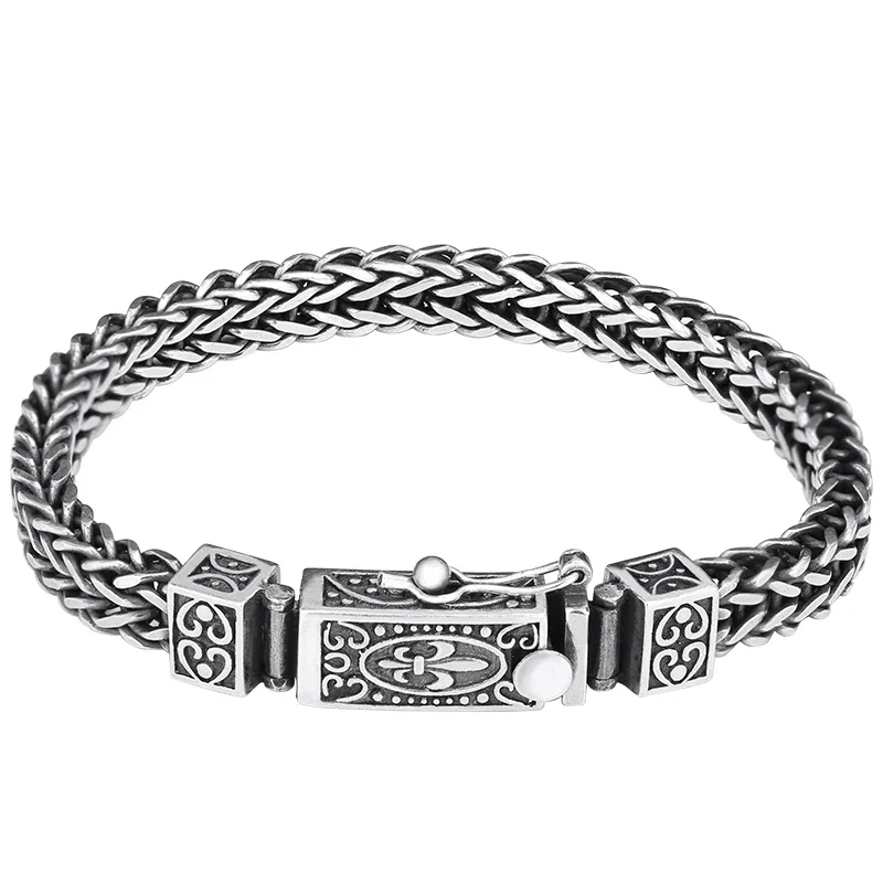 Braccialetti con ciondoli in argento Sterling S925 2023 popolare Totem retrò a doppia fila di gioielli con amuleto in puro argento con catena intrecciata per bracciale da uomo