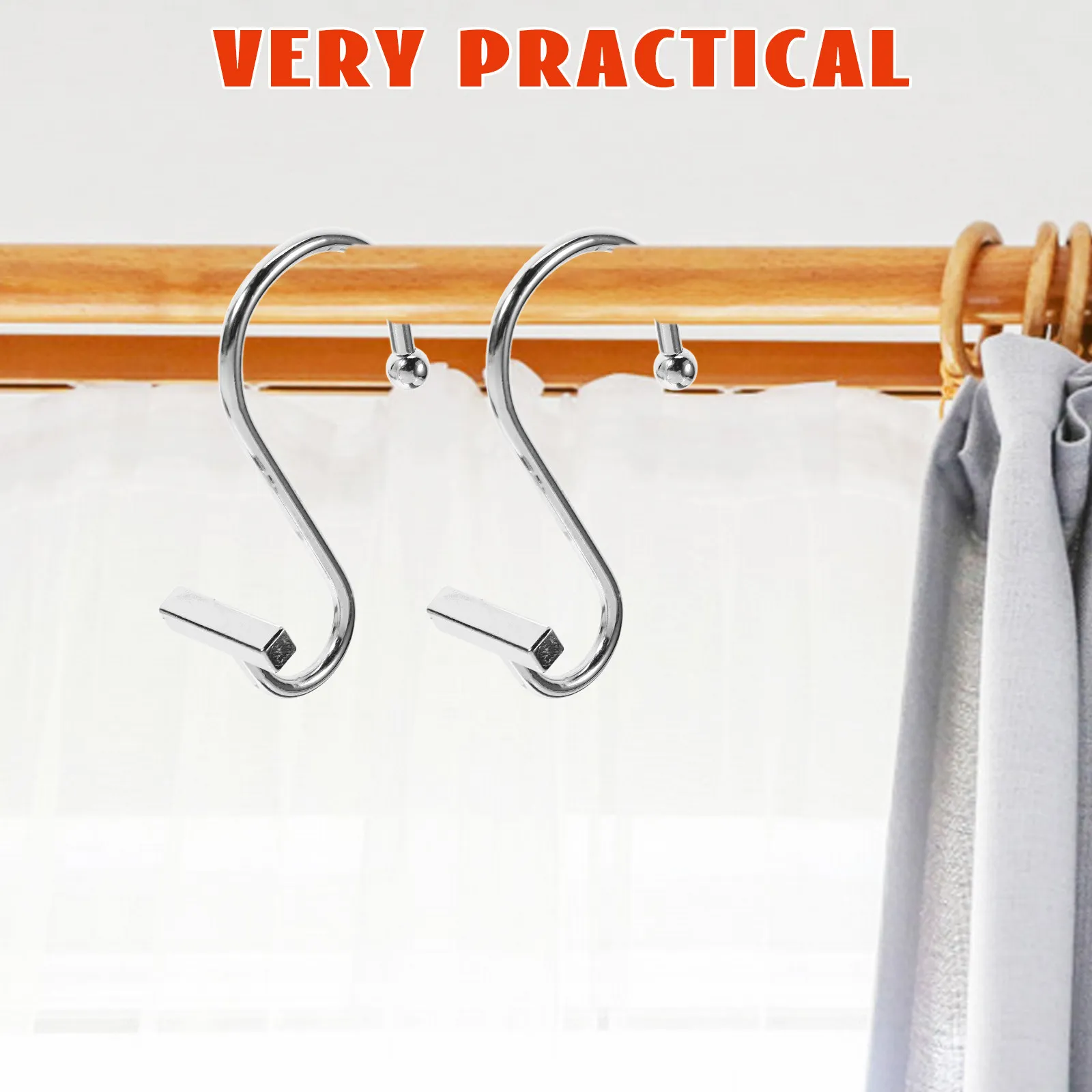 12Pcs Shower Curtain Hooks Metal S-Shape Curtain Hangers for Bathroom Bedroom Window Curtains Smooth Sliding Low Friction