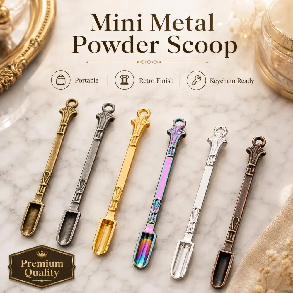 Portable retro metal powder scoop spoon with keychain hole