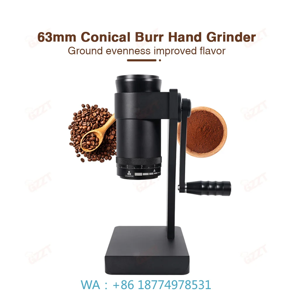 1. 100G Air Blowing Bean Bin Manual Coffee Grinder 63mm Titanium Coating Ghost Tooth Stainless Steel Conical Burr for Barista