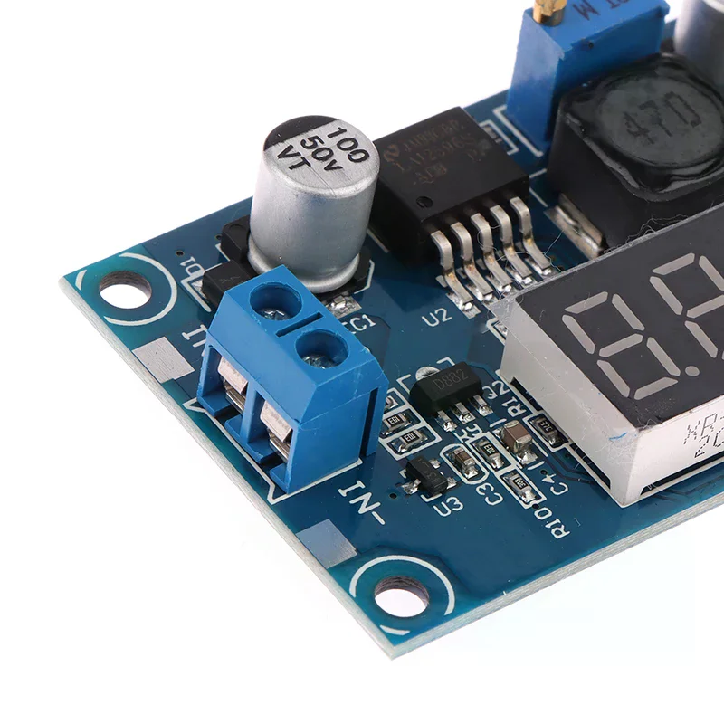 LM2596 DC-DC Adjustable Step-down Module With Digital Display Voltmeter Displaying LM2596S Stabilized Voltage
