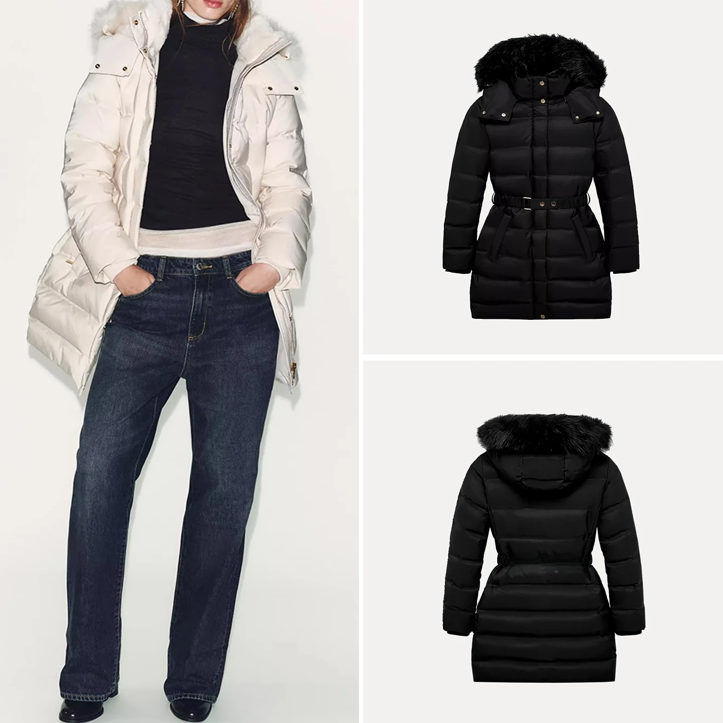 

Z Women's Faionable Hooded Stand Collar Jaet Personali ort Outerwear 2025 Winter Season Regular Thin