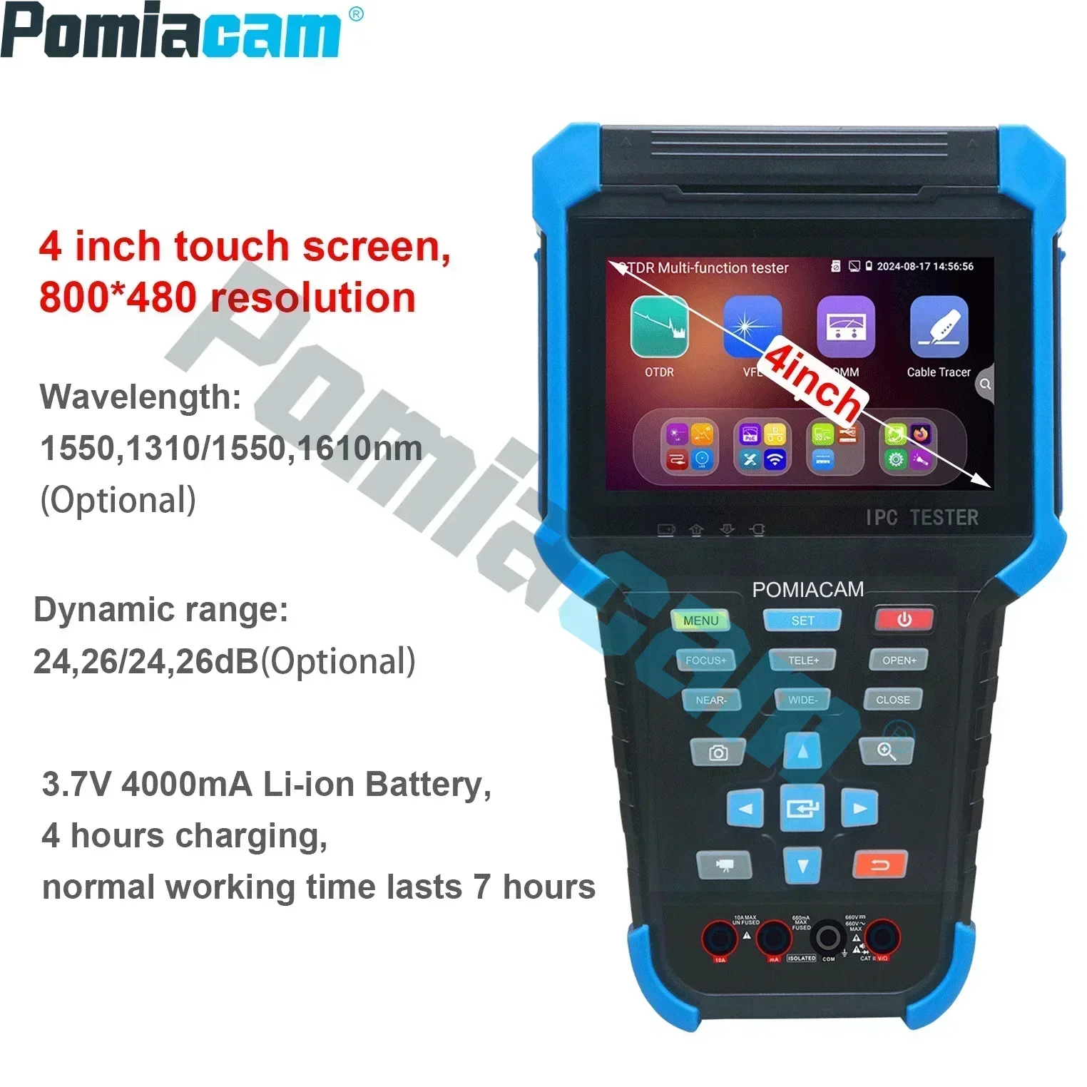OTDR Tester MOT-35C 4'' Screen Digital Multimeter&Optical Power Meter&Visual Fault Locator PoE RJ45 Cable Tracer 4000mAh Battery