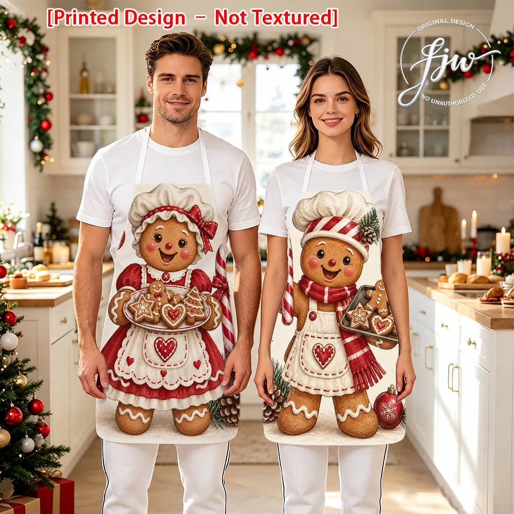 2pcs Christmas Couple Aprons, Gingerbread Santa Nutcracker Printed Xmas Kitchen Aprons for Holiday Party Cooking Baking
