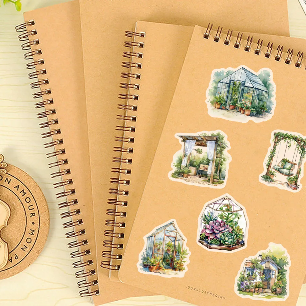 50PCS Creative Garden Hut Small Fresh PET Decorative Stickers Hand Account Phone Case Waterproof Stickers
