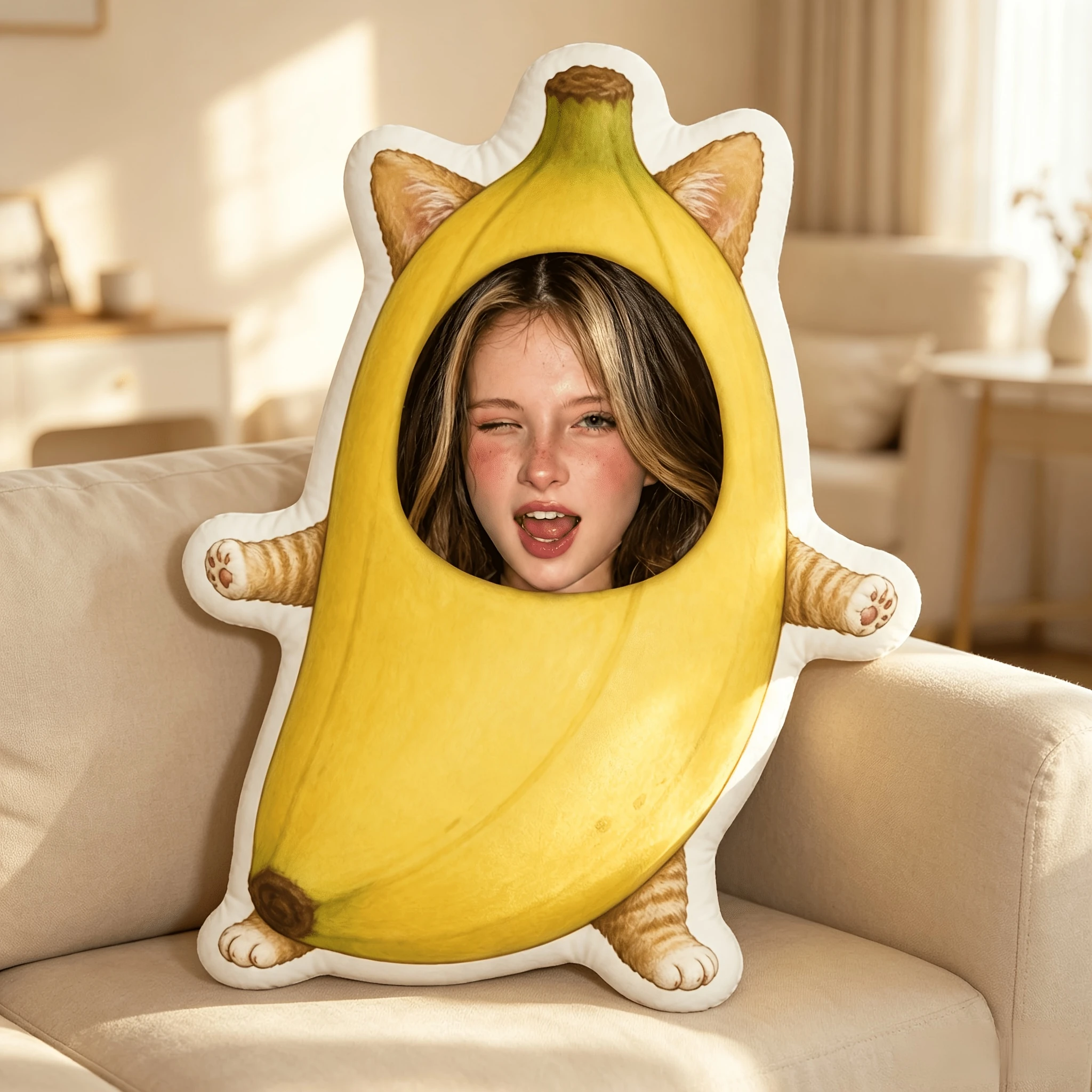1pc-Customized Throw Pillow Funny Banana Cat Shaped Custom Face Pillow Personalized Photo DIY Cute Novelty Plush Toy Cushion Gif
