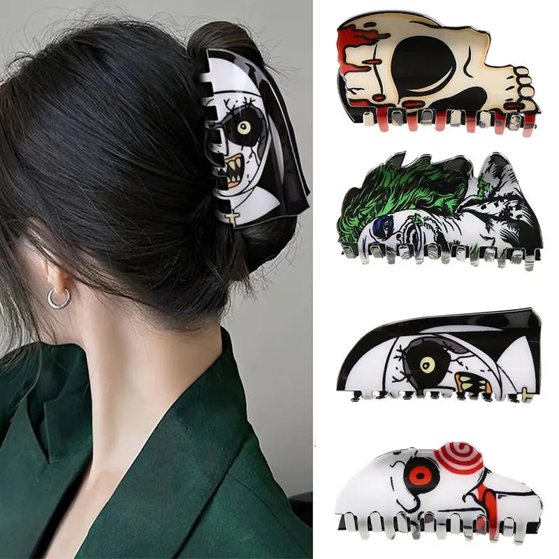 1PC Halloween Large Clown Hair Claw Clip, Cartoon Design, Trendy Non Slip Hair Grab Clip For Women Wear