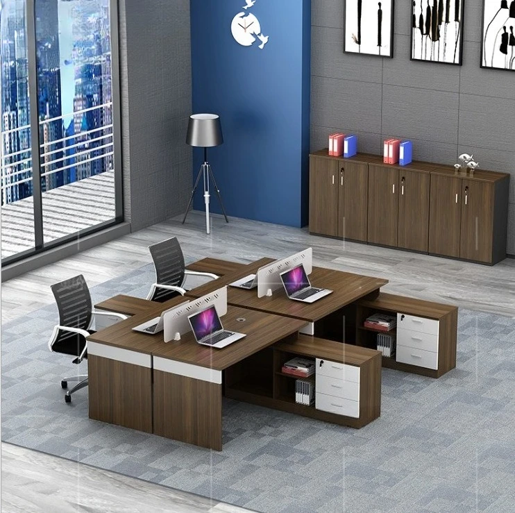 Four employees' simple and modern office desk, company desk screen, dual computer desk and chair combination