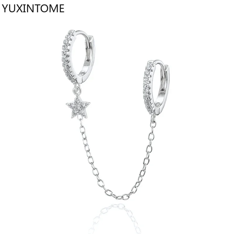 Women's 925 Silver Crystal Chain Tassel Dangle Earrings