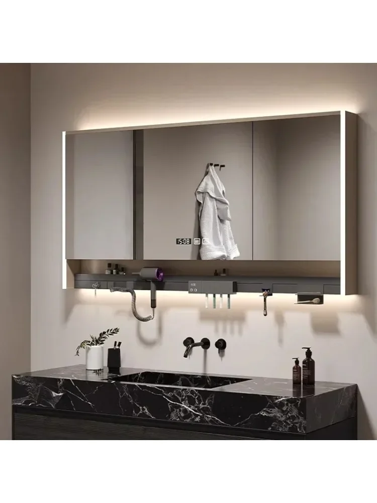 Зеркальный шкаф для ванной комнаты с подсветкой, противотуманный, антикоррозийный, зеркальный шкаф для ванной комнаты, туалетный столик для хранения, мебель для дома