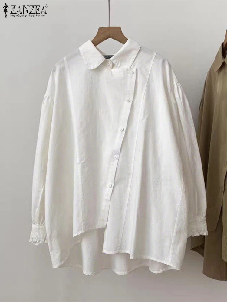 เสื้อแฟชั่น ZANZEA ปี 2025 เสื้อผู้หญิงสำหรับฤดูใบไม้ร่วง แขนสามส่วน เสื้อผ้าลำลองสีพื้น เสื้อคลุมสไตล์หรูหราสำหรับสุภาพสตรีทำงาน เสื้อทูนิคทรงหลวมติดกระดุม เสื้อผ้าสไตล์ OL