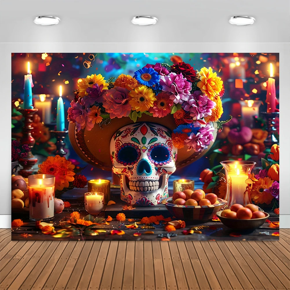 Day of The Dead Backdrop Mexican Dia DE Los Muertos Photographic Background Fiesta Sugar Skull Party Decor Banner Photo Booth