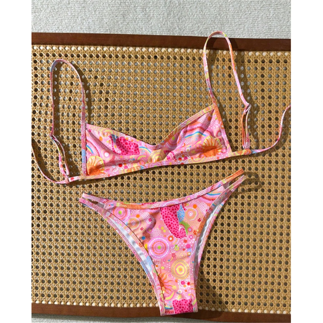 S - XL Bedruckter brasilianischer Bikini, Damen-Badeanzug, zweiteiliges Bikini-Set, Badeanzug mit hohem Beinausschnitt, Badebekleidung, Schwimmanzug V8179 – Detail 3