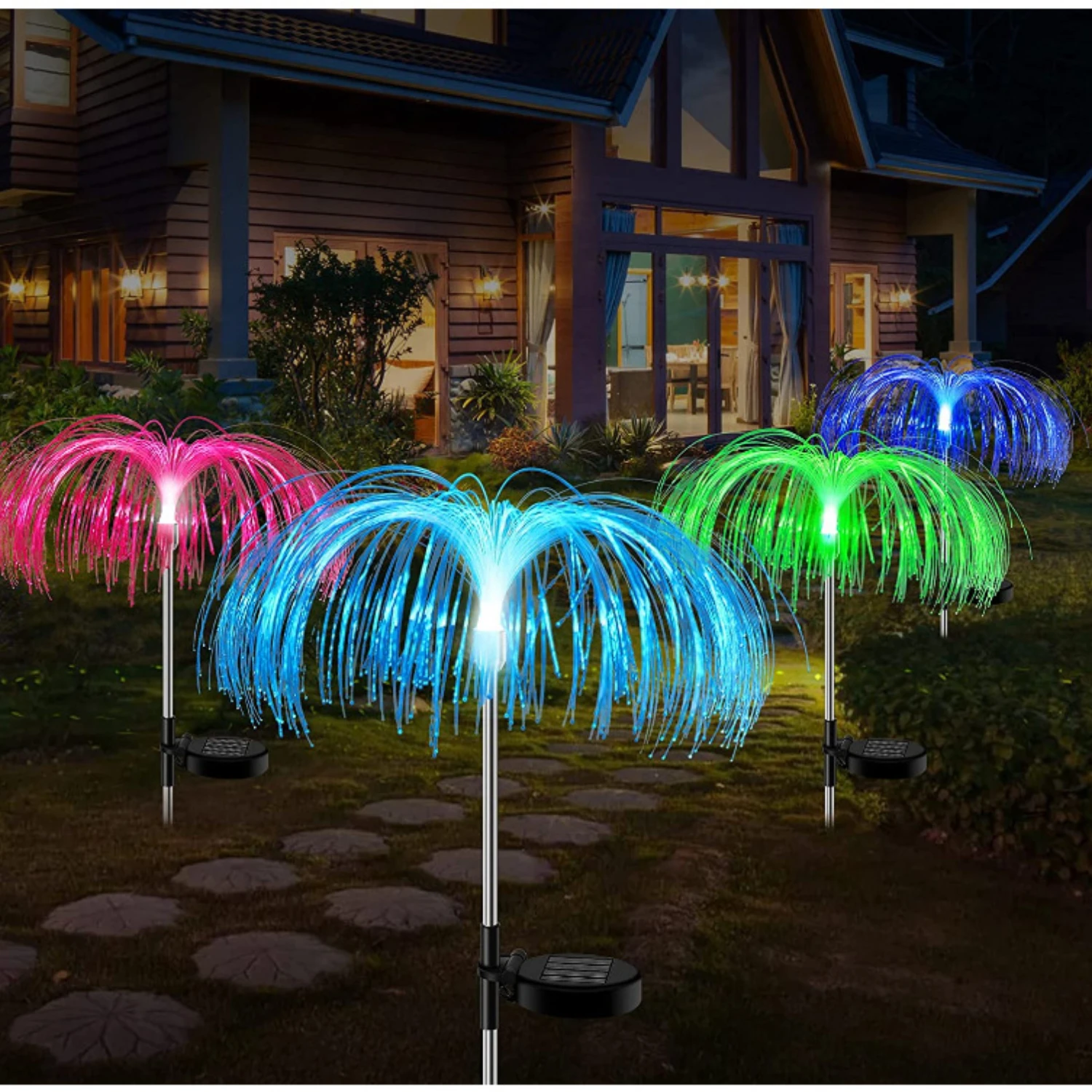 Solar Lawn Lamp RGB Color Changing Solar Jellyfish Lamp Fireworks Atmosphere Lights Outdoor Yard Garden Decor Fiber Optic Lamp