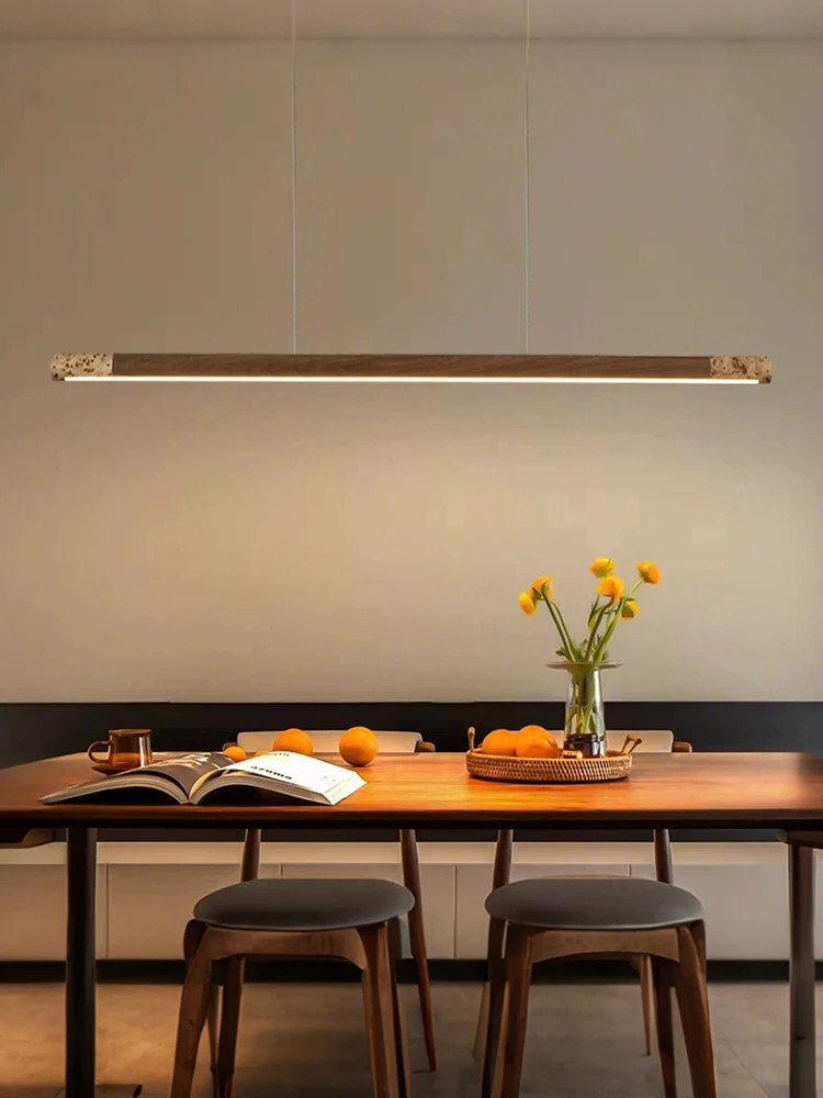 Nordic Solid Wood LED Pendant Lamp Bedroom Kitchen Light Hanging Circular Long Strip Modern Lights
