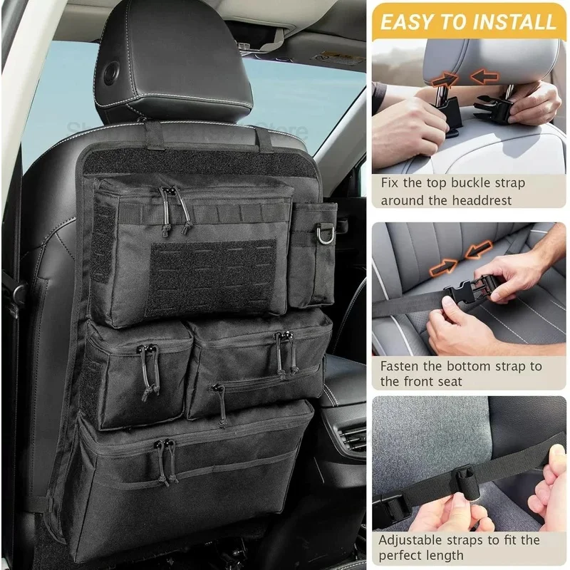 Universal Tactical Car Seat Organizer with Multiple Pockets, Vehicle Backseat Storage Bag wiith Cup Holder Hanging Rear SeatBag