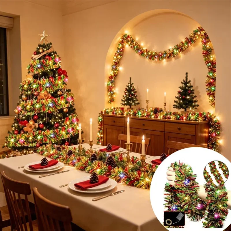 5M Sparkling Christmas Coloured Ribbon LED String Lights Tinsel Garland Christmas Tree Home Wedding Decoration Holiday Lighting