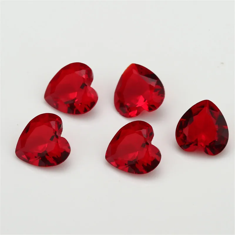 Size 3x3~12x12mm Heart Shape Loose Glass Stone Synthetic Gems Rose Red Sea Blue Green White Black Garnet