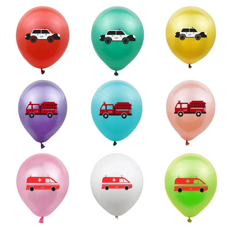 Ambulance Fire Truck Police Car Printed Rubber Balloons 12-Inch 2.8G Children 's Anniversary Birthday Party Decoration Supplies