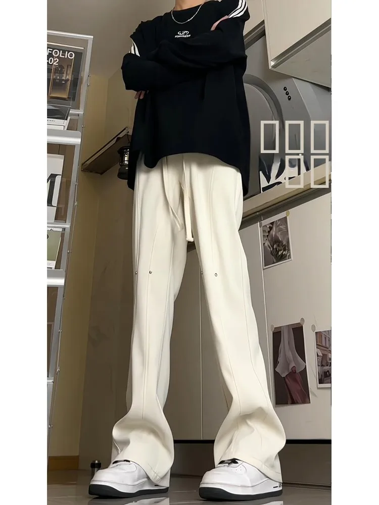 

Tall Men's Khaki Long Straight Leg Pants Dstring Casual Trousers Drapey Comfortable Spring Autumn Seasonal Wear
