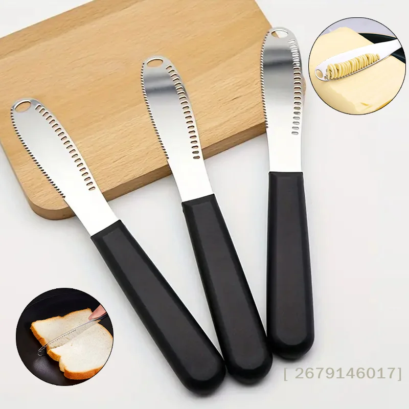 【YY26】3 In 1 Stainless Steel Butter Knife Cheese Dessert Jam Spreaders Cream Scraper Bread Splitter Butter Spreader