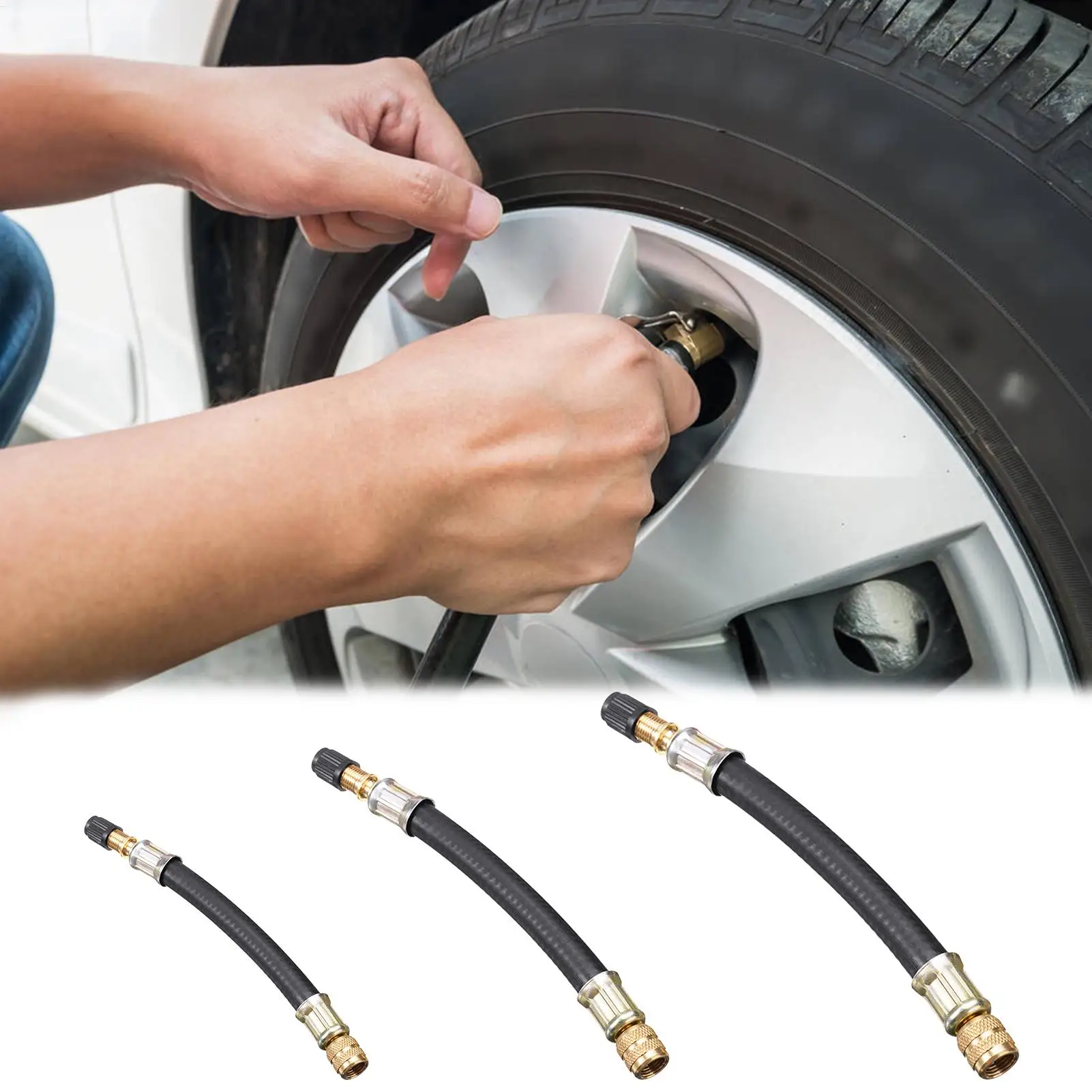 Flexible Rubber Hose Air Compressor Adapter Car Tire Valve Stem Extender for Bicycles Motorcycles Trailers Passenger Vehicle