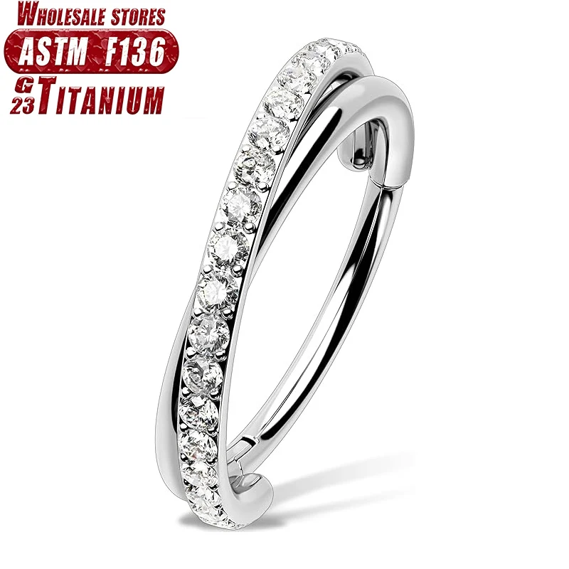 G23 Titanium 16G Clicker Hoop Ring CZ Huggie Earrings