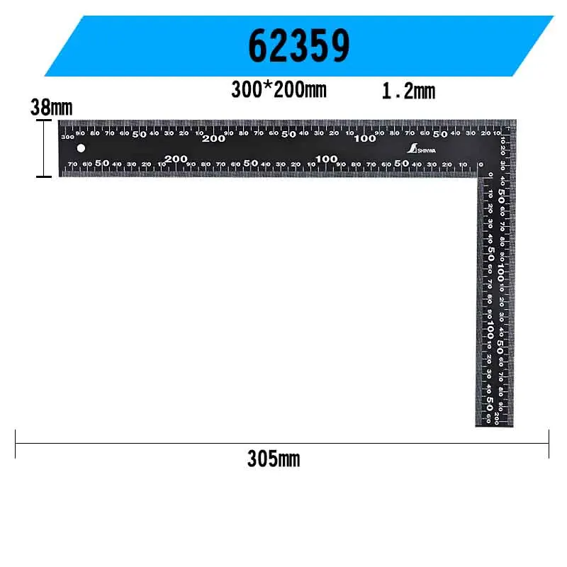 SHINWA Penguin Carpenter's Flat Square Ruler L Shape 90 Degree Rule 62359 1PCS