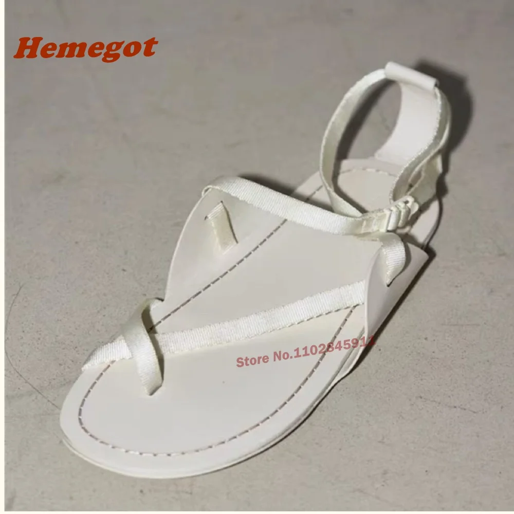 Cross Strap Clip Toe Flat Sandals White Buckle Side Air Women\'s Sandals Sewing Casual Beach Vacation Shoes Newest 2024 Summer