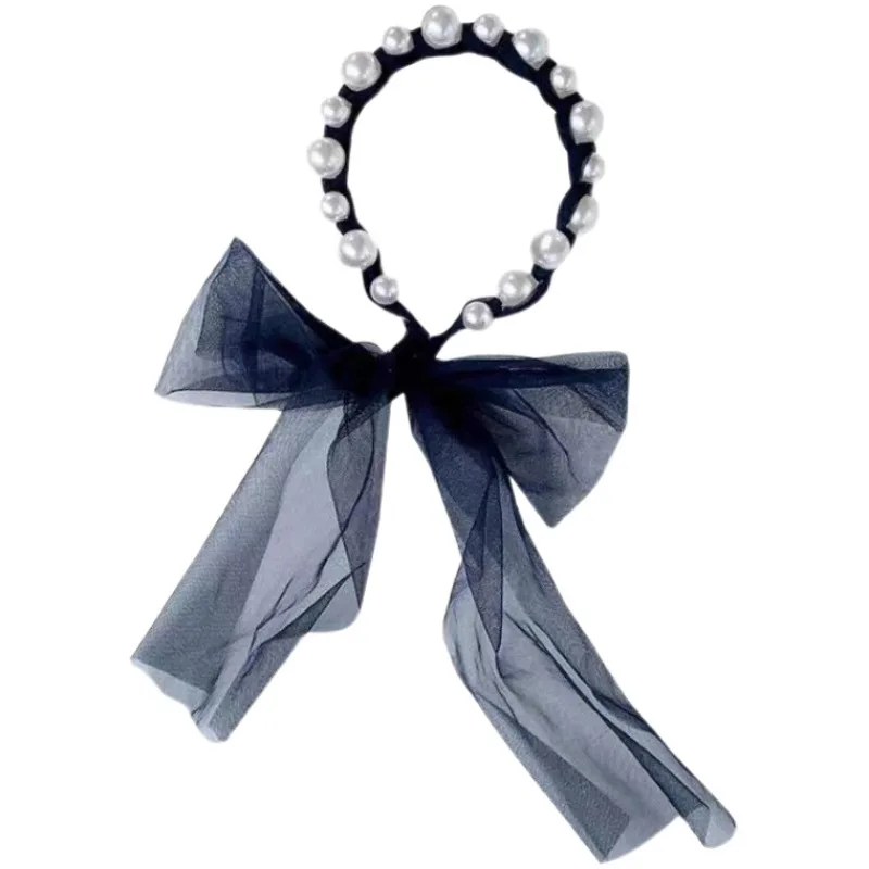 

Baby Girls Pearl Mesh Bow Headwear Kids Princess Elegant Headdress Children Wedding Bride Garland Head Hoop Hairband