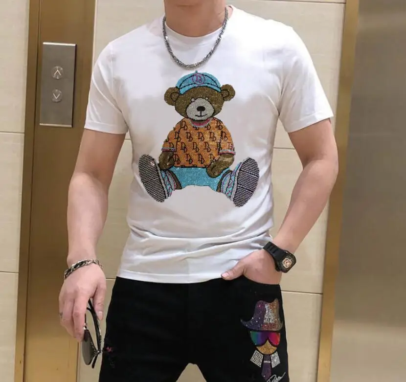 Anime Skulls T-Shirts for Men Rhinestone Decorated Streetwear Summer Fashion S-6XL Men's Dress T-Shirts