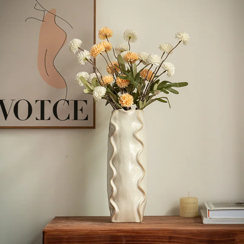 

Nordic Ceramic Plain Fired Minimalist Vase, Home Dining Table Living Room Bedroom, Office, Tabletop Decoration, Flower Ware, 1Pc