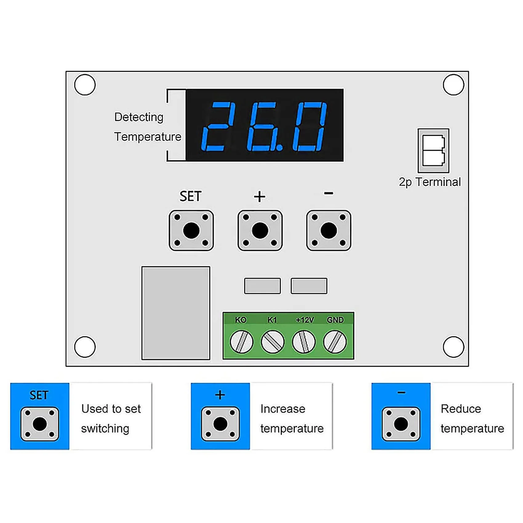 LTTX W1209 DC 12V Digital Temperature Controller Board -50-110°C Electronic Temperature Temp Control Module Switch (1-Pack)