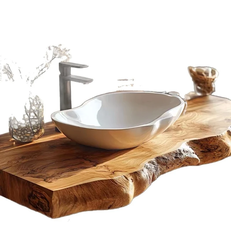 

Log washbasin natural edge retro solid wood bathroom washbasin basin table hotel bed and breakfast washtable